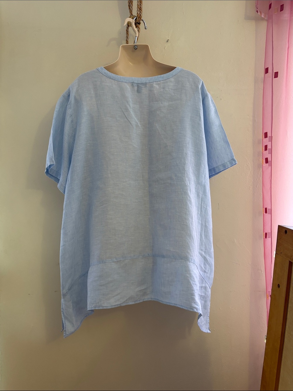 Lord & Taylor Light Blue Linen Short Sleeve Blouse100. Linen - Picture 2 of 6